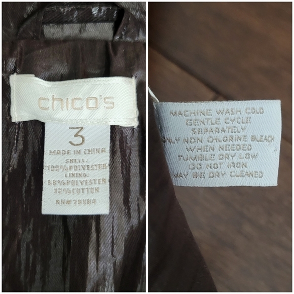 Chico's Brown Waxed Shiny 3/4 Sleeve Bomber Jacket Chico's Size 3/Womens Size 16 - Picture 5 of 11